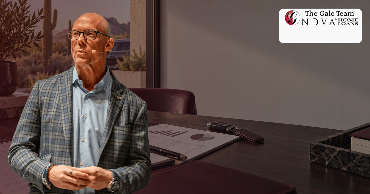 Bald Greg Gale standing alone in an Arizona office beside business records and vehicle keys