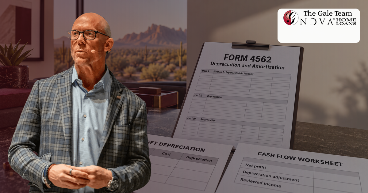 Greg Gale reviewing depreciation and mortgage income records