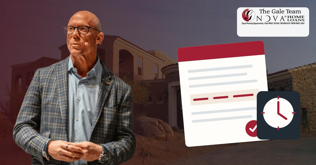 Approved bald Greg Gale portrait with Arizona home, tax extension document, and calendar