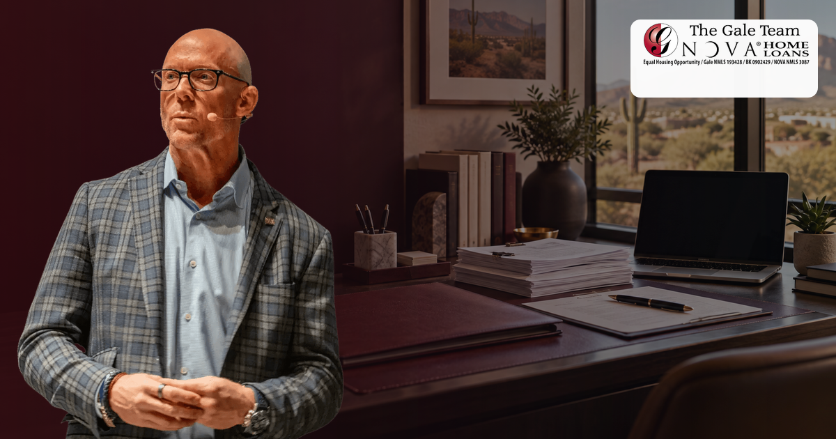 Greg Gale in a Scottsdale home office reviewing alternative mortgage documentation