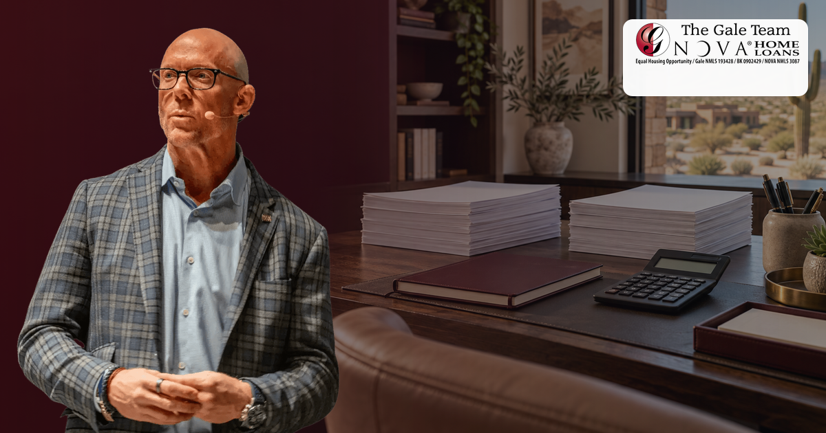 Greg Gale reviewing mortgage and tax documents in an Arizona home-buying context